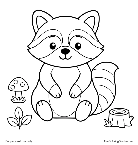 friendly raccoon with simple forest details