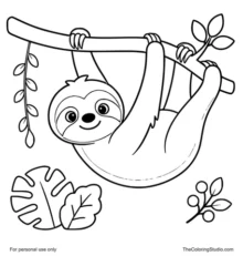 friendly sloth with simple forest details