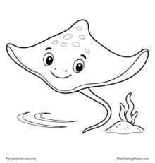friendly stingray gliding over soft sand with a water ripple