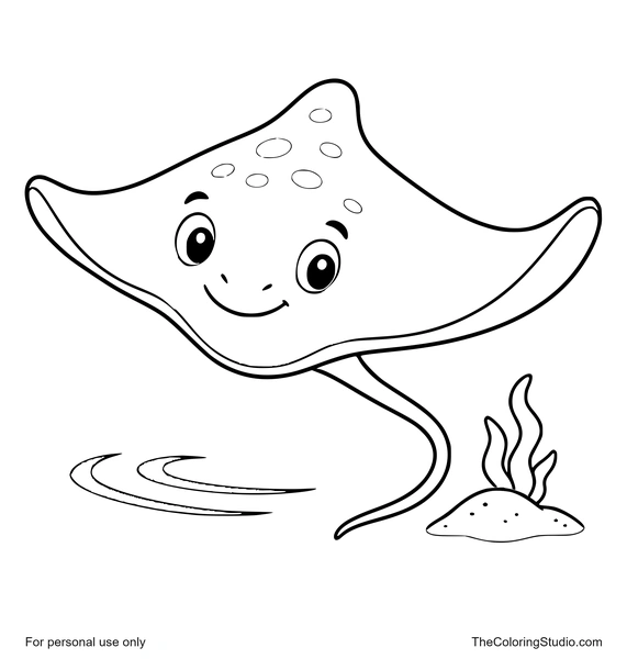 friendly stingray gliding over soft sand with a water ripple