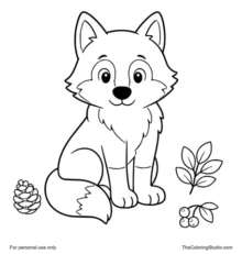 friendly wolf with simple forest details