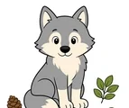 friendly wolf with simple forest details