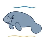 gentle manatee floating in calm water with a simple ripple