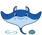 gentle manta ray gliding with a water ripple and pebble
