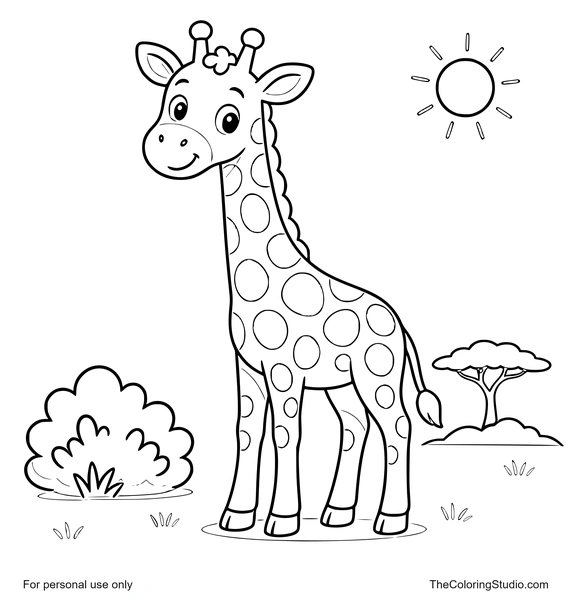 friendly giraffe standing with simple savannah details