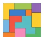 Interlocking block tile grid with large colorful geometric cells on a white background.