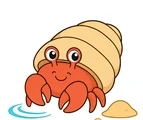 Kawaii hermit crab with a rounded shell and simple ocean accents