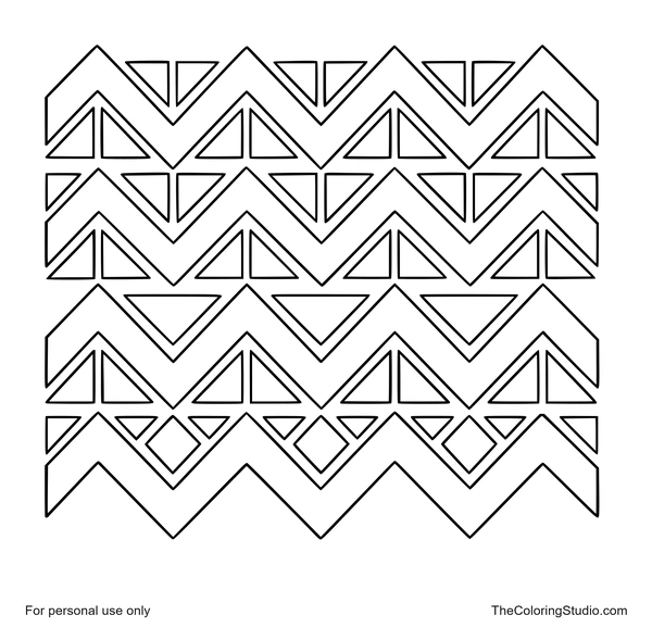 Layered chevron tile bands with triangles and diamond connectors on a white background.