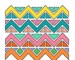 Layered chevron tile bands with triangles and diamond connectors on a white background.