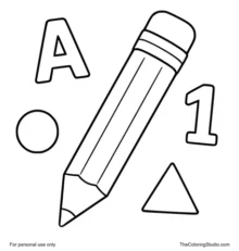 yellow pencil with letter number and shapes