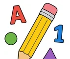 yellow pencil with letter number and shapes