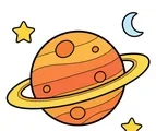 large ringed planet with stars and small moon