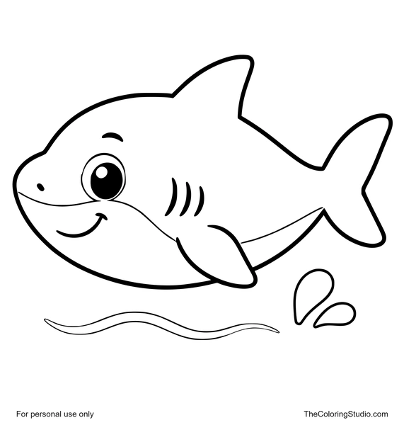 smiling baby shark swimming with simple ocean water accents