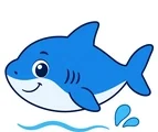 smiling baby shark swimming with simple ocean water accents