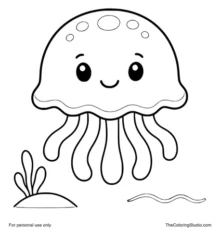 smiling jellyfish floating with soft ocean ripples