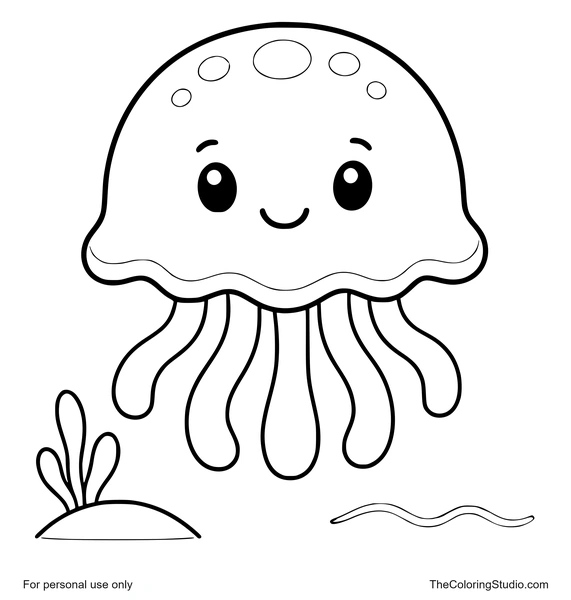 smiling jellyfish floating with soft ocean ripples