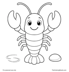 smiling lobster with rounded claws and simple ocean accents