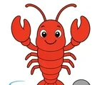smiling lobster with rounded claws and simple ocean accents