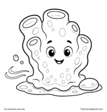 smiling sea sponge with a water ripple and small pebble