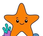 smiling starfish beside a small reef water sparkle and pebbles