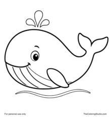 smiling whale swimming with gentle ocean ripples