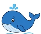 smiling whale swimming with gentle ocean ripples