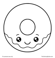 friendly donut with pink icing and a smiling face