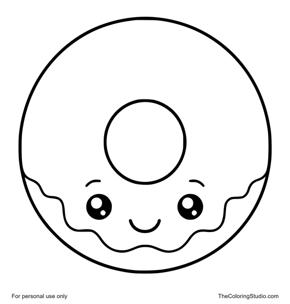 friendly donut with pink icing and a smiling face