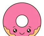 friendly donut with pink icing and a smiling face