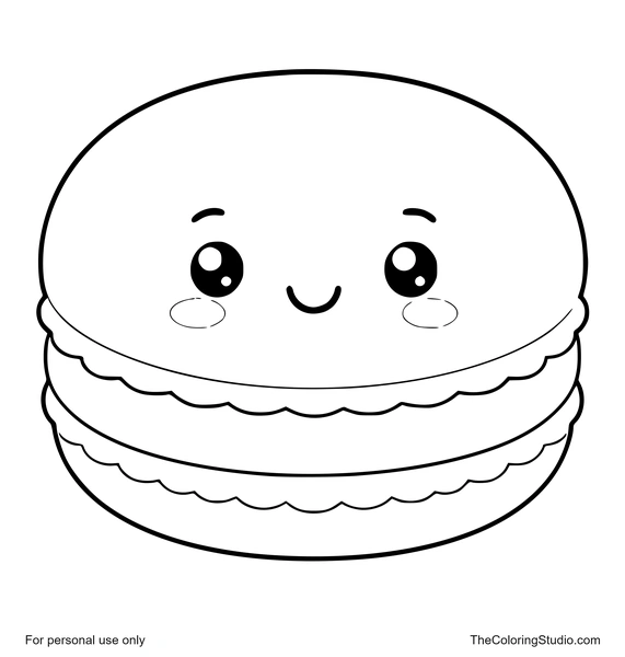 friendly pastel macaron with cream filling and a smiling face