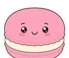 friendly pastel macaron with cream filling and a smiling face