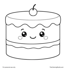 friendly smiling layer cake with frosting and a cherry