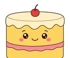 friendly smiling layer cake with frosting and a cherry