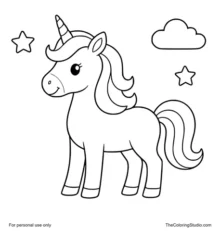 simple unicorn with stars and cloud