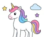 simple unicorn with stars and cloud