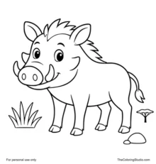 friendly warthog with simple savannah details