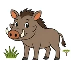 friendly warthog with simple savannah details