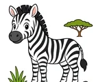 friendly zebra standing with simple savannah details