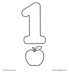 Large number 1 with one small apple below it on a white background.