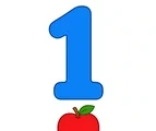 Large number 1 with one small apple below it on a white background.