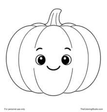friendly smiling pumpkin with simple green stem