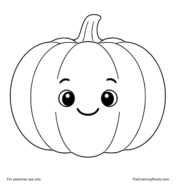 friendly smiling pumpkin with simple green stem