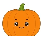 friendly smiling pumpkin with simple green stem