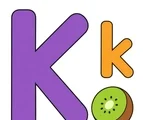Uppercase K and lowercase k with a small kiwi fruit on a white background.