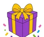 Large wrapped birthday gift box with a wide ribbon, simple bow, and confetti on a white background.