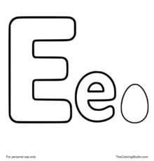 Uppercase E and lowercase e with a small egg on a white background.