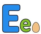 Uppercase E and lowercase e with a small egg on a white background.