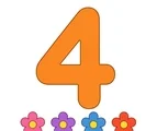 Large orange number 4 with four simple flowers below on a white background.