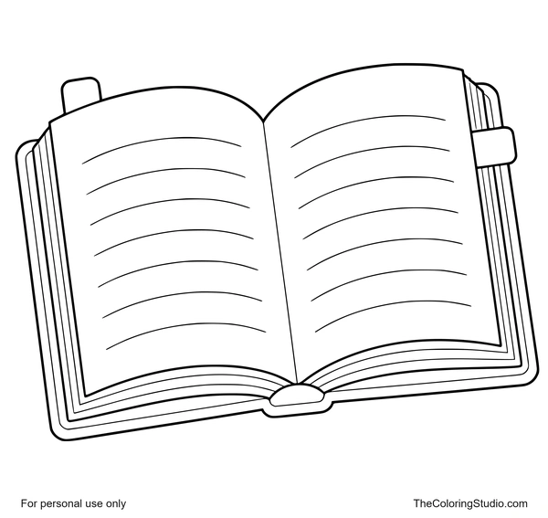 Open book with rounded pages, center fold, and small page tabs on a white background.