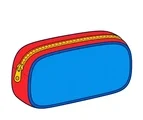 Rounded pencil case with a simple zipper and bright flat colors on a white background.